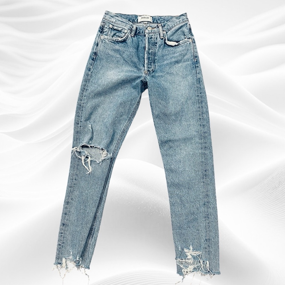 Agolde‎ Jamie Feel Good Jeans Distressed Button Fly Ankle Fray Sz 24X27
